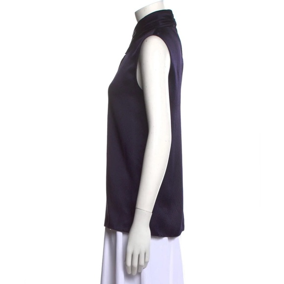 JASON WU  Sleeveless Mock Neck 100% Silk Top Navy Blue Sleeveless Gold Bar 4 - Picture 2 of 15